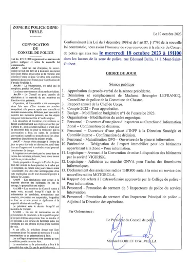 Ordre du jour conseil de police