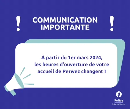 Changement des heures d'ouverture de votre accueil de Perwez (àpd 01/03/2024)
