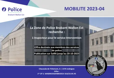 💼 Offre d'emploi réservée aux membres des services de police : Un Inspecteur pour le service Intervention