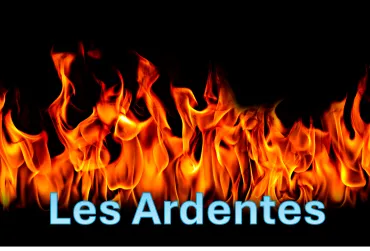 texte les ardentes avec flammes en arriere plan