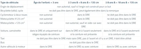 Tableau dispositif de retenue pour enfants