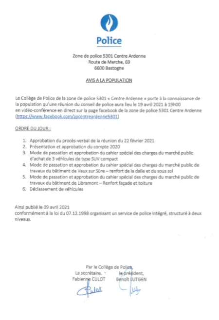 Avis à la population