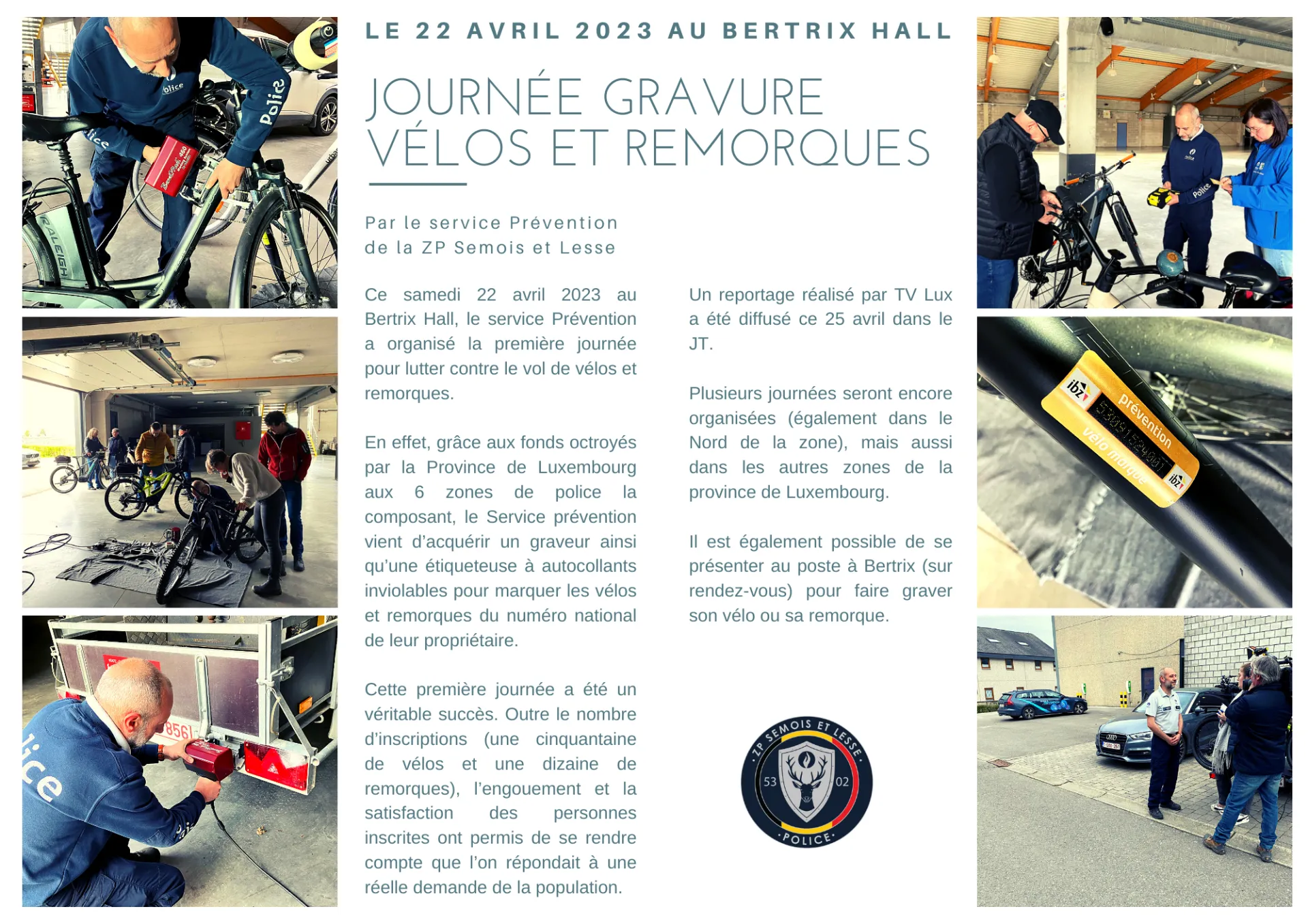 Journée gravure de vélos et de remorques | Police Locale Semois Et Lesse