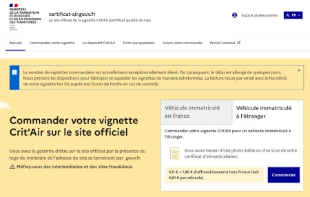 Site officiel crit'air du gouvernement