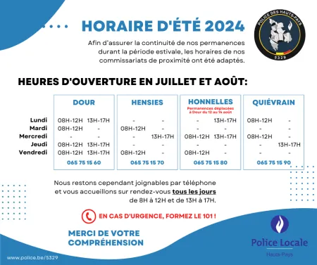 Horaires d'été 2024