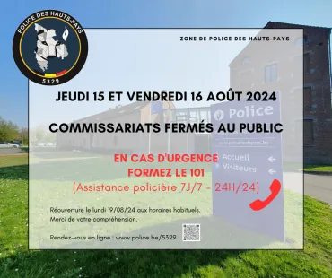 Fermeture 15 août 2024