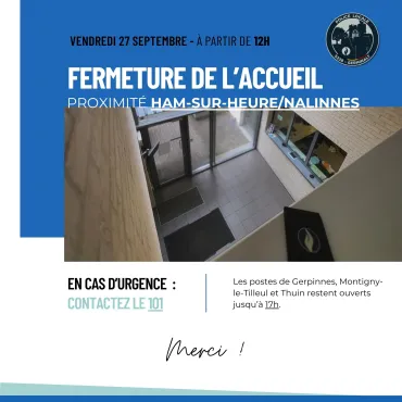 Fermeture poste de proximité Ham-sur-Heure/Nalinnes en après-midi le 27 septembre 2024