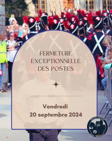 Fermeture des postes le vendredi 20 septembre 2024 - Affiche avec marcheurs et policiers - Saint Roch Ham-sur-Heure