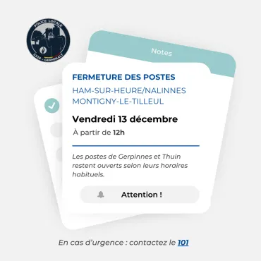 Fermeture postes Ham-sur-Heure-Nalinnes et Montigny-le-Tilleul