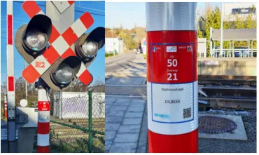 Autocollant sur feu de signalisation à un passage à niveau INFRABEL