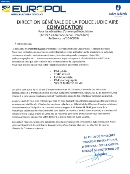 Example phishing Europol